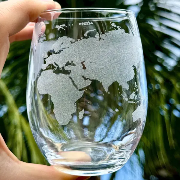 Custom World Map Engraved on Wine Glasses Personalized World Traveler Explorer Gift Geography Lover Moving Gift Traveling World Citizen