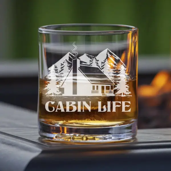 Personalized Cabin Life Engraved Glass Custom Gift for Cabin Vacations & Getaways Family Retreat Winter Adventure Whiskey Wine or Beer Glass