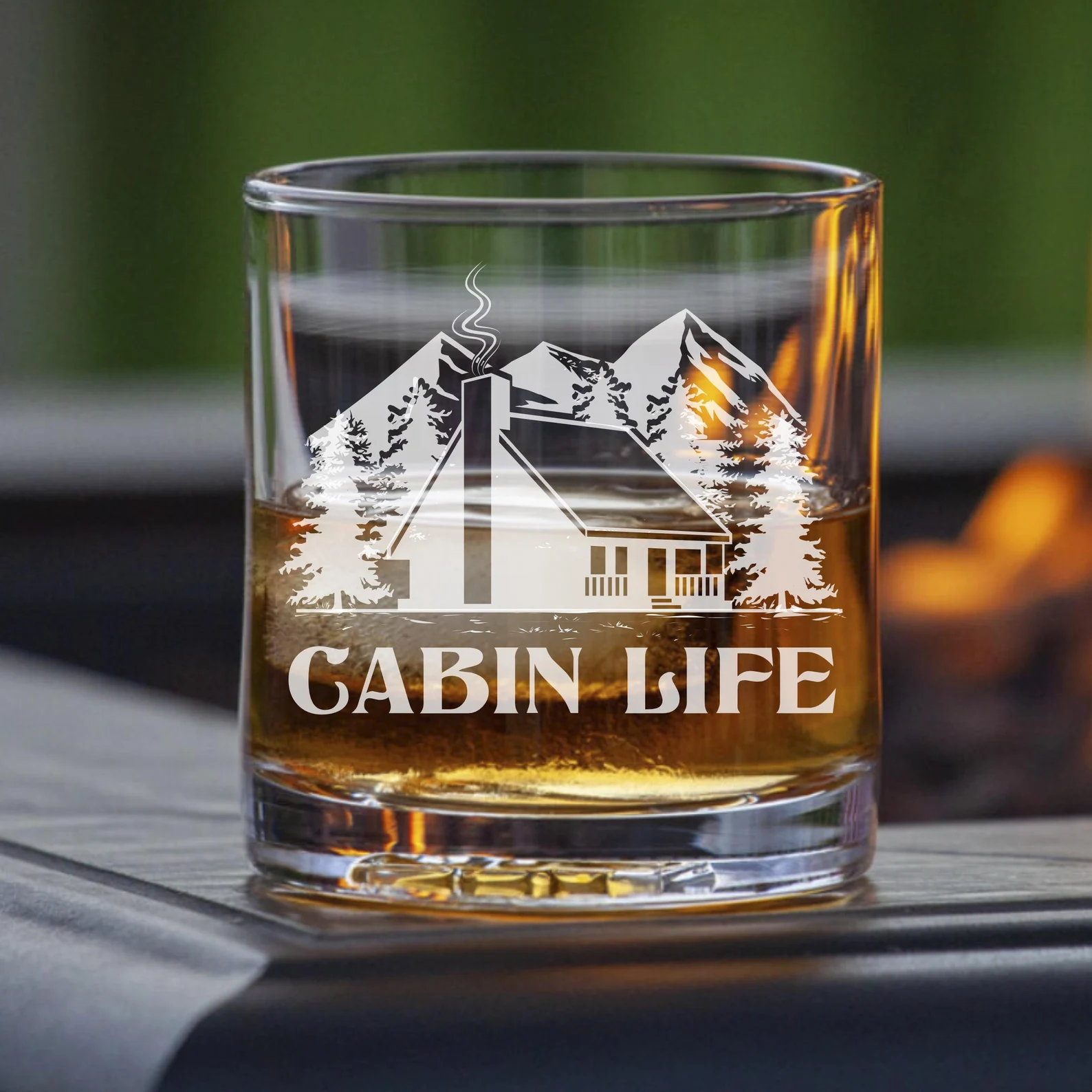 Personalized Cabin Life Engraved Glass Custom Gift for Cabin Vacations & Getaways Family Retreat Winter Adventure Whiskey Wine or Beer Glass