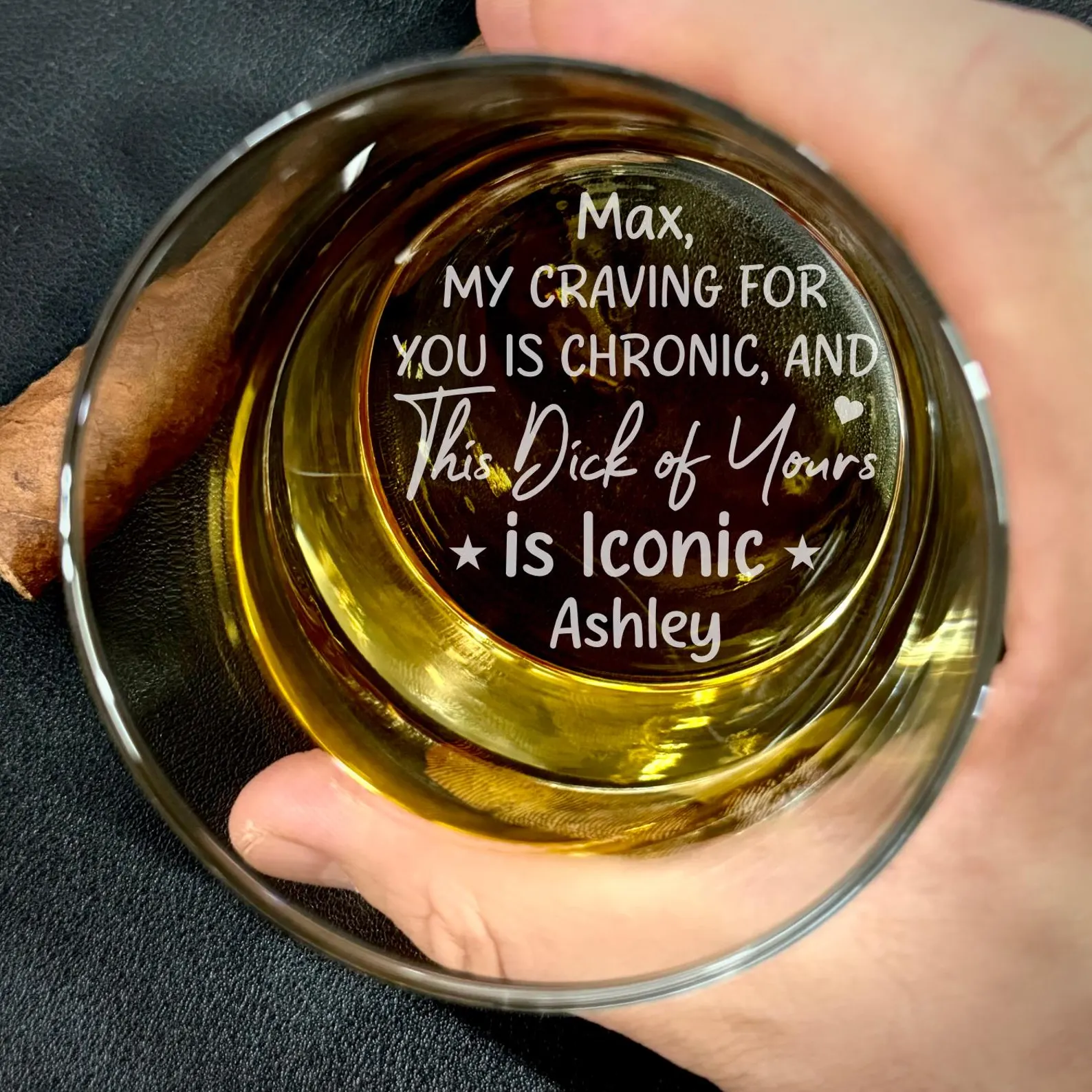 Sexy Personalized Engraved Whiskey Glass – Custom Funny & Naughty Gift for Him, Husband, Boyfriend – Side or Bottom Engraving