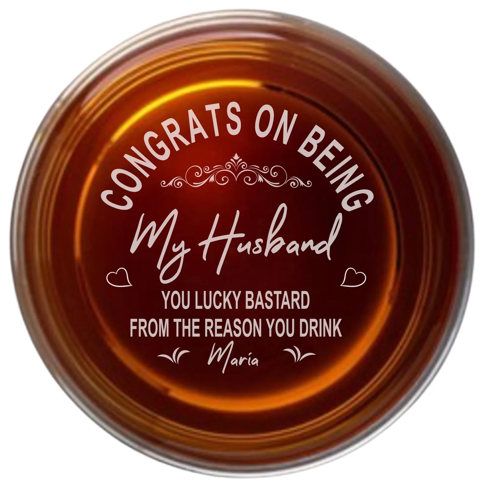 Personalized Engraved Whiskey Glass “Congrats on Being My Husband” Custom Side or Bottom Engraving | Perfect Gift for husband/boyfriend