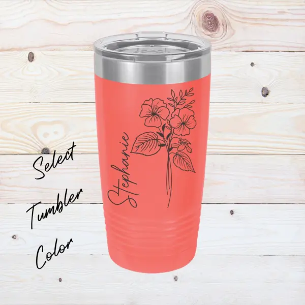 Custom Birth Flower Tumbler Engraved 20 oz Mother's Day Gift Bridesmaid Proposal Personalized Gift for Mom Valentines Personalized Tumbler