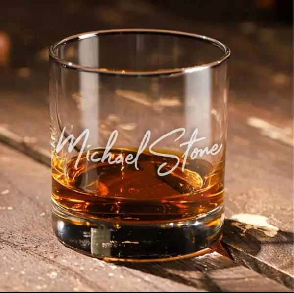 Custom Whiskey Glass Bottom or Side Engraving Personalized Gift for Him Birthday Gift for Dad Groomsman Wedding Retirement Engraved Glass