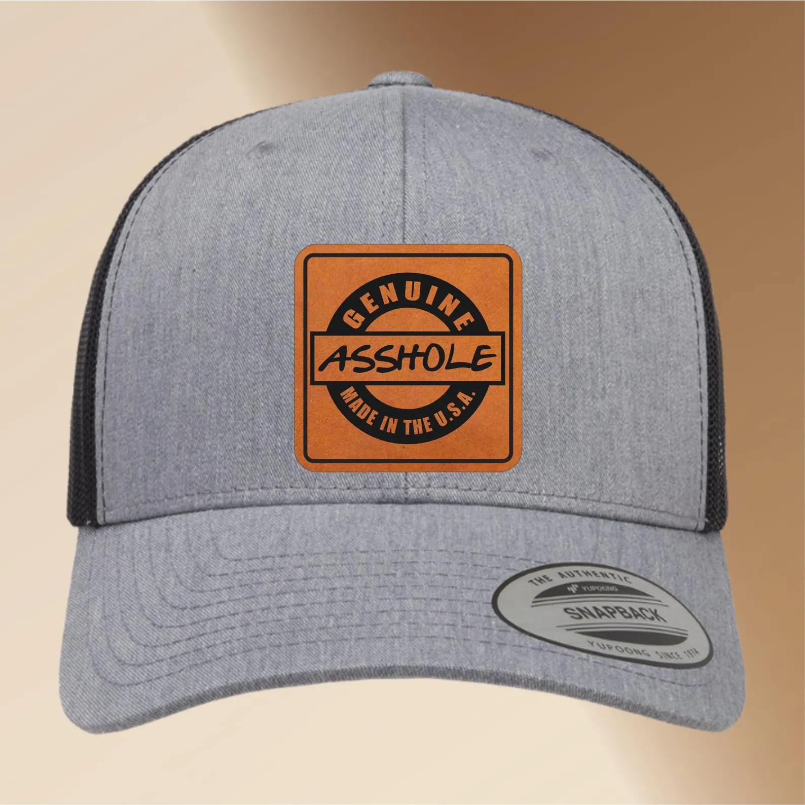 Personalized Genuine Asshole Made in USA Leather Patch Hat – Funny Trucker Cap, Adjustable Snapback, Patriotic Gift for Him, Dad, Husband
