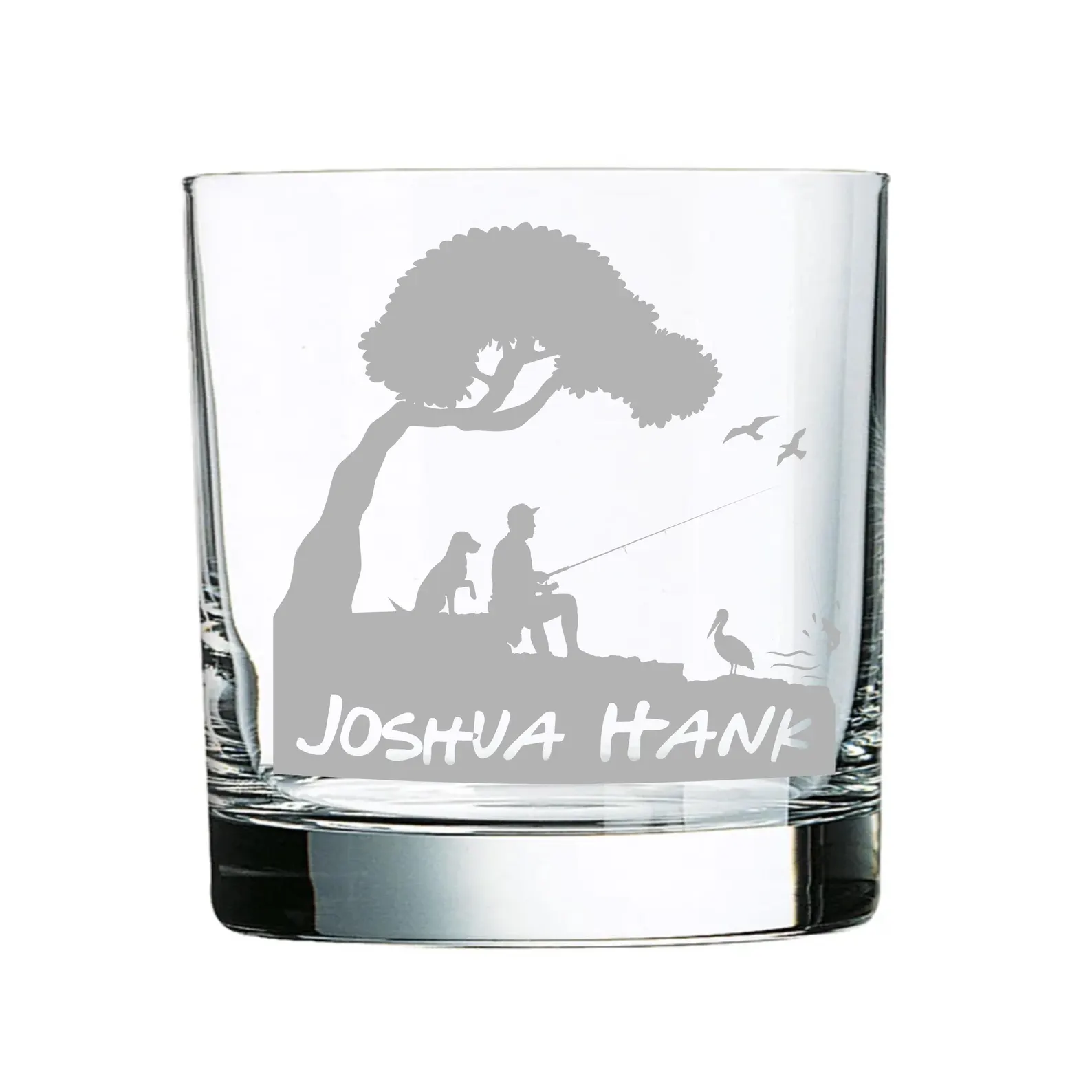 Personalized Fishing Engraved Glass – Custom Design one-of-a-kind Beer Pint, Stemless Wine, or Whiskey Glass Unique Name Gift for fisherman.