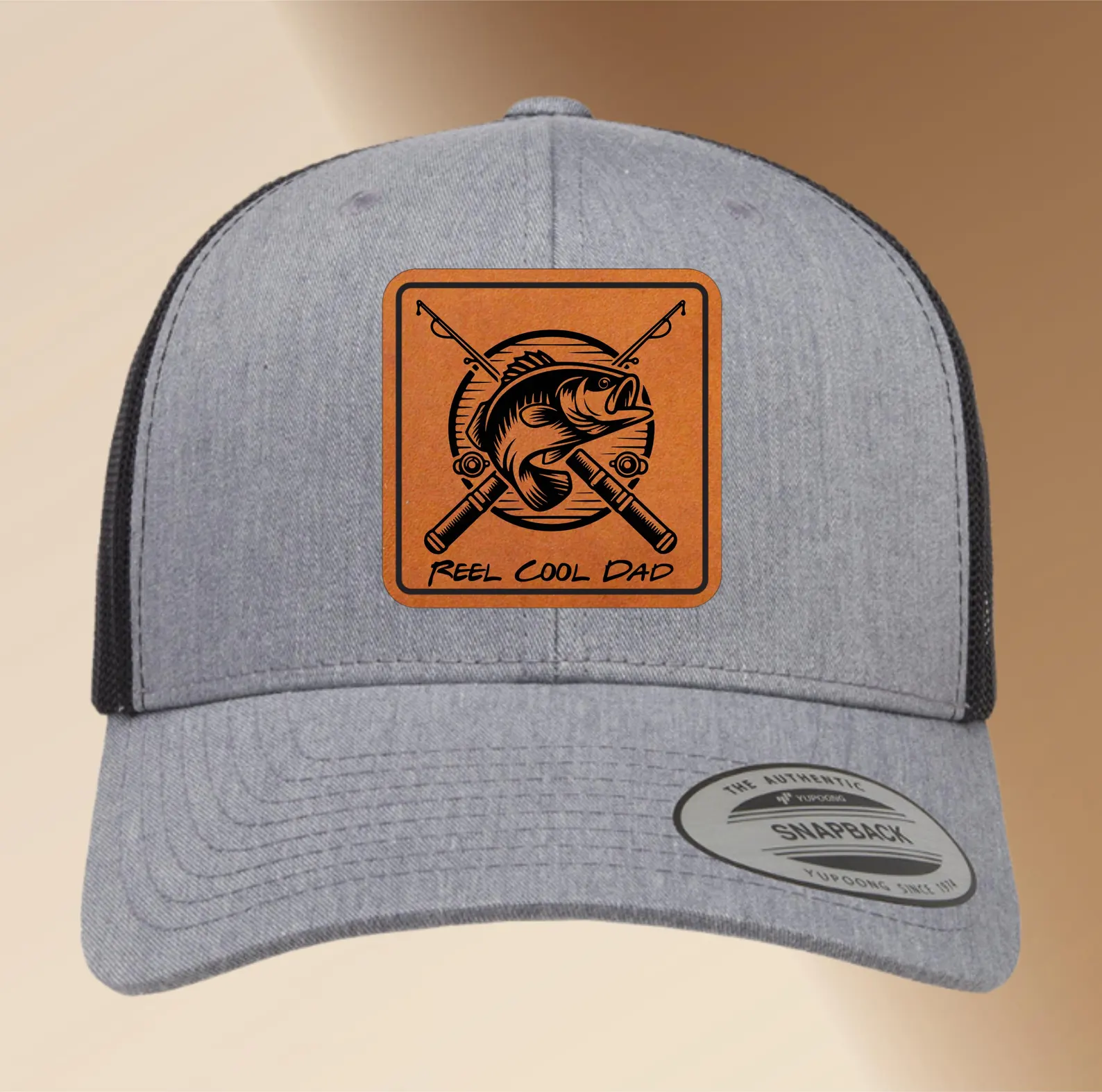 Personalized Fishing Hat Engraved Leather Patch | Custom Adjustable Trucker Hat Gift, Men’s Snapback Cap Unique Fishing Accessory Fisher Hat