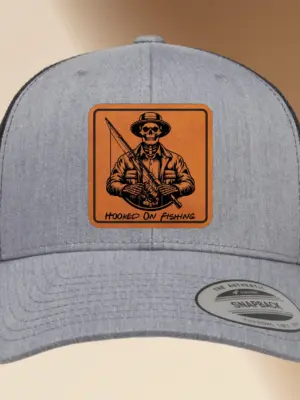 Personalized Fisherman Hat Engraved Leather Patch, Custom Adjustable Trucker Hat Gift Men's Snapback Cap Unique Fishing Accessory,Fisher Hat