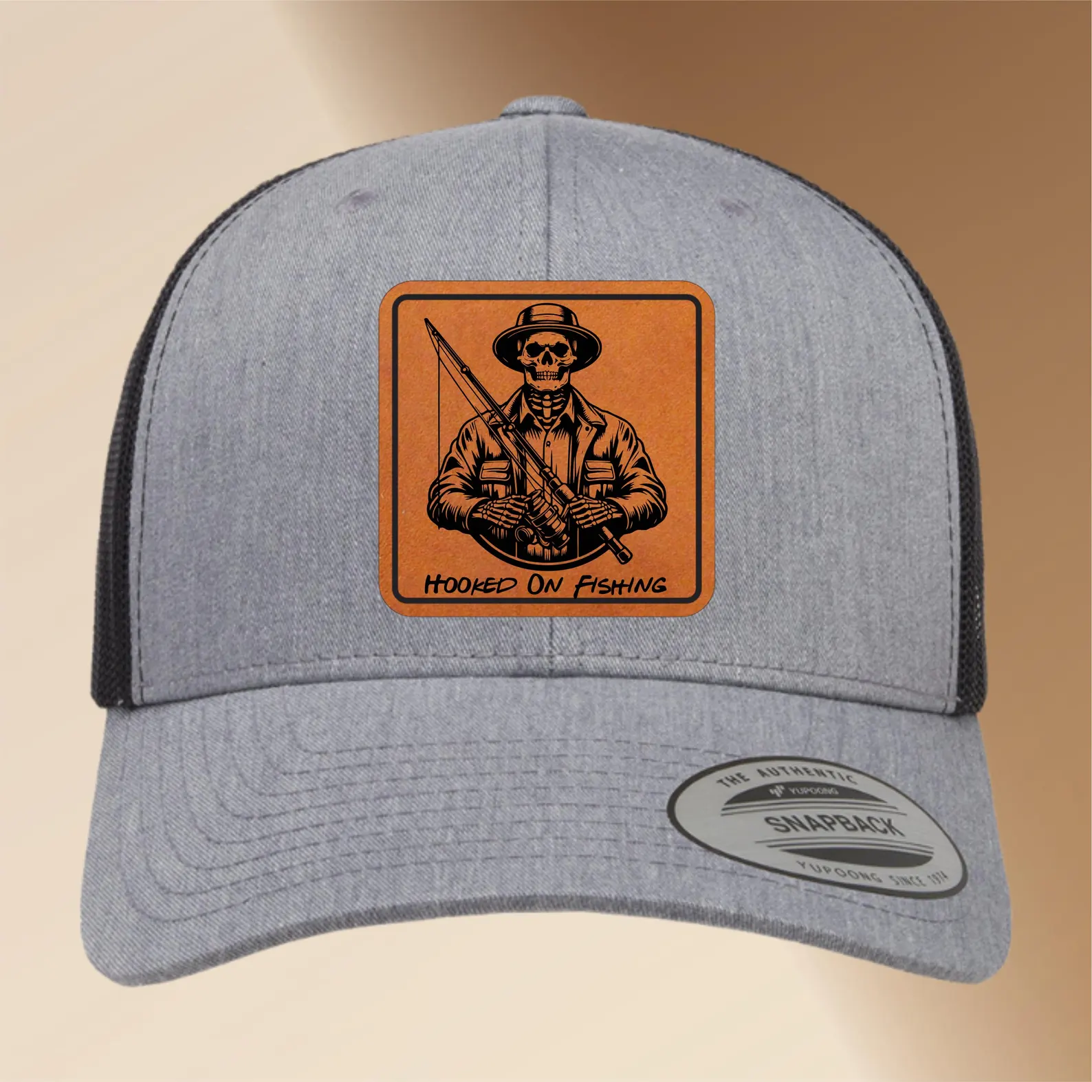 Personalized Fisherman Hat Engraved Leather Patch, Custom Adjustable Trucker Hat Gift Men’s Snapback Cap Unique Fishing Accessory,Fisher Hat