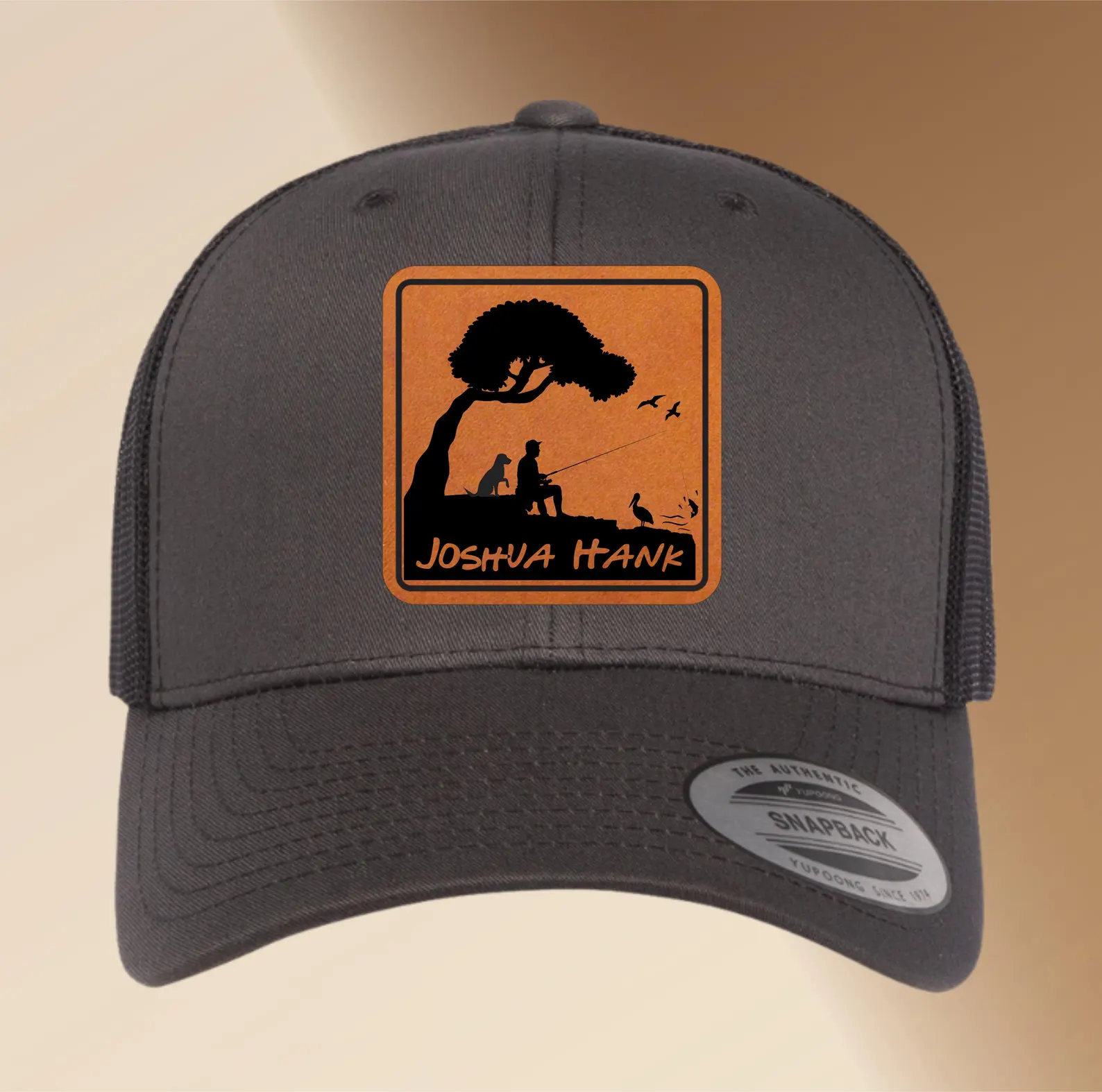 Personalized Engraved Leather Patch Fisherman Hat | Custom Adjustable Trucker Hat Gift | Men’s Snapback Cap | Unique Fishing Accessory