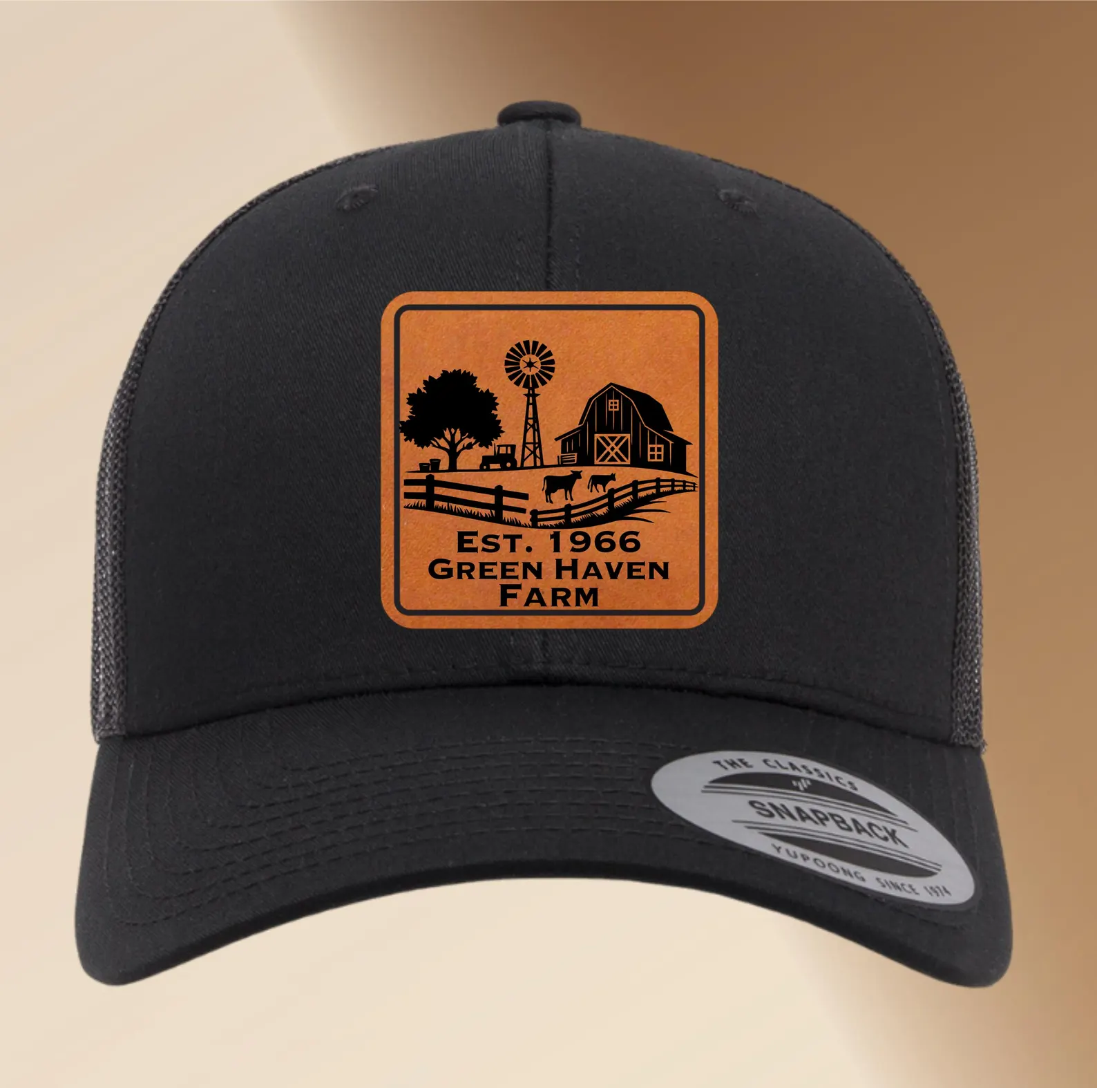 Personalized Engraved Farmers Hat Leather Patch | Custom Adjustable Trucker Hat Gift | Men’s Snapback Cap | Farming Accessory | Cowboy Hat
