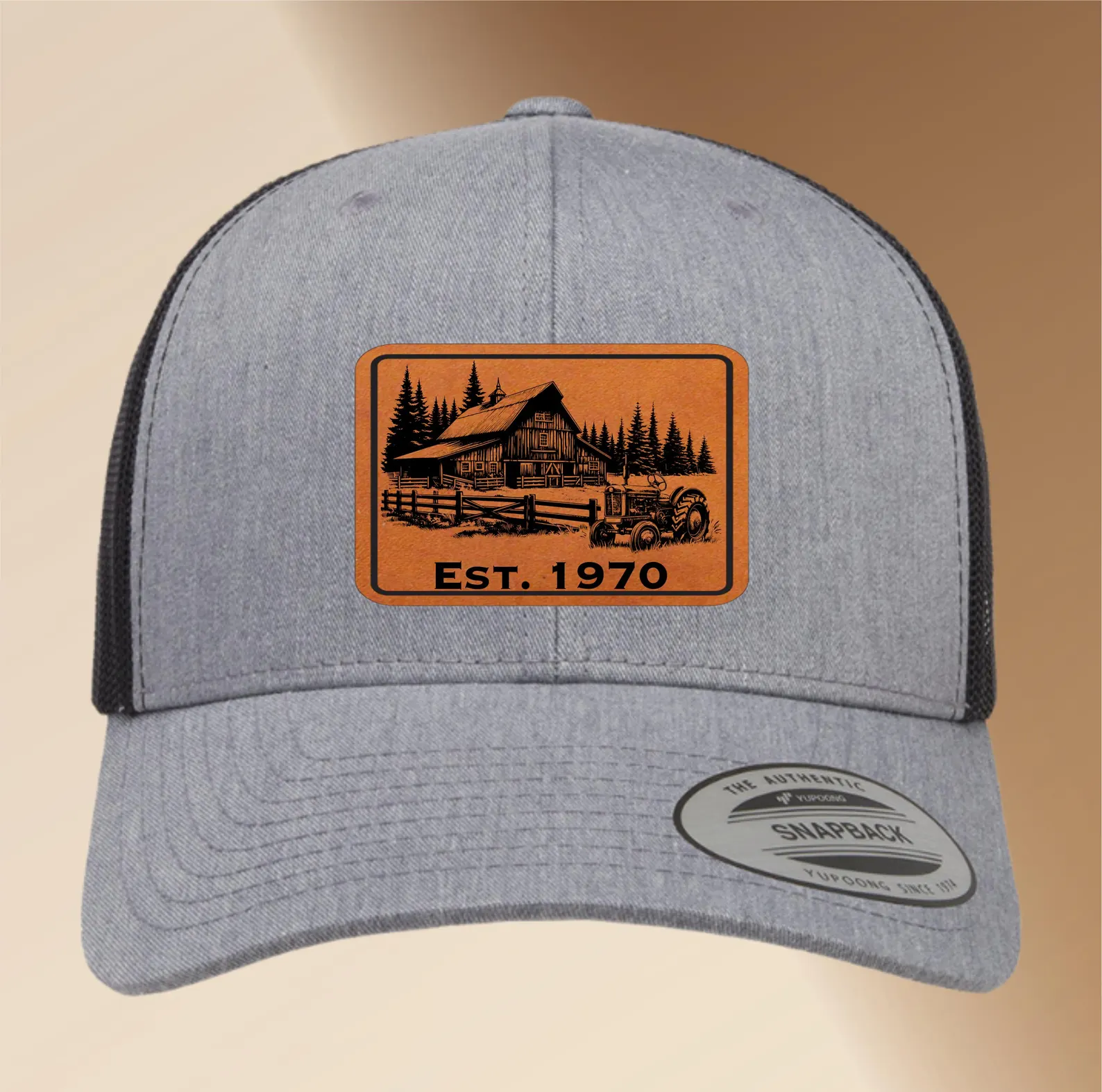 Engraved Farm Design Trucker Hat | Custom Adjustable Cap | Unique Farm Life Gift | Personalized Leather Patch Hat for Farmers