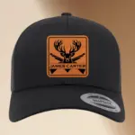 Personalized Leather Patch Hunting Hat | Engraved Adjustable Trucker Hat | Deer Hunters Gift | Custom Men's Snapback Cap Father's Day Gift