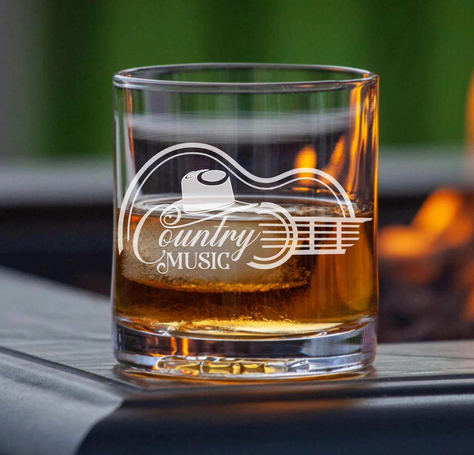Personalized Country Music Glass with Guitar & Cowboy Hat Design Custom Engraved Whiskey, Wine or Beer Glass Perfect Gift for Country Lovers