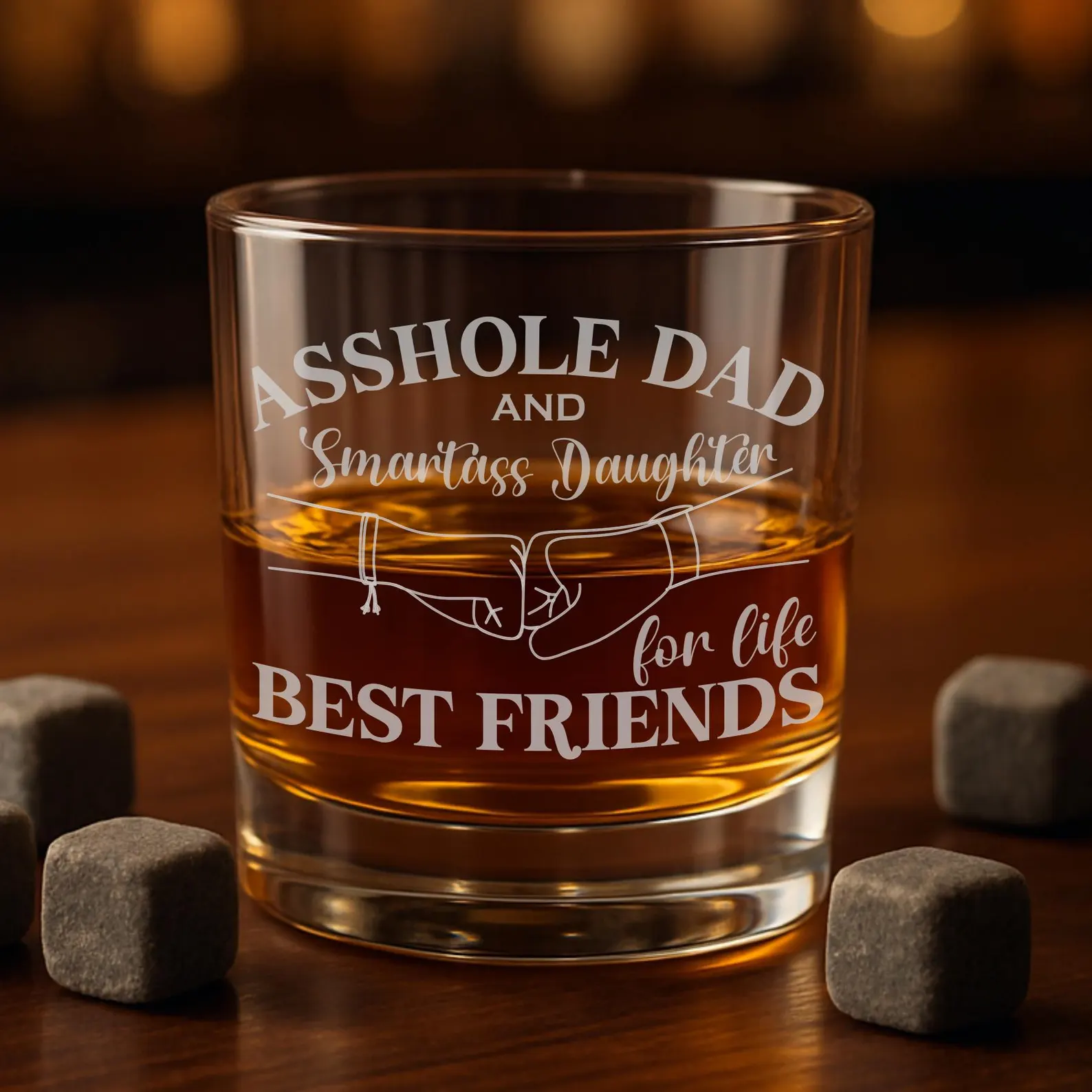 Custom Engraved Dad and Daughter Glass | Personalized Whiskey or Wine Glass | Perfect Father’s Day, Christmas, or Daughter Gift for Dad