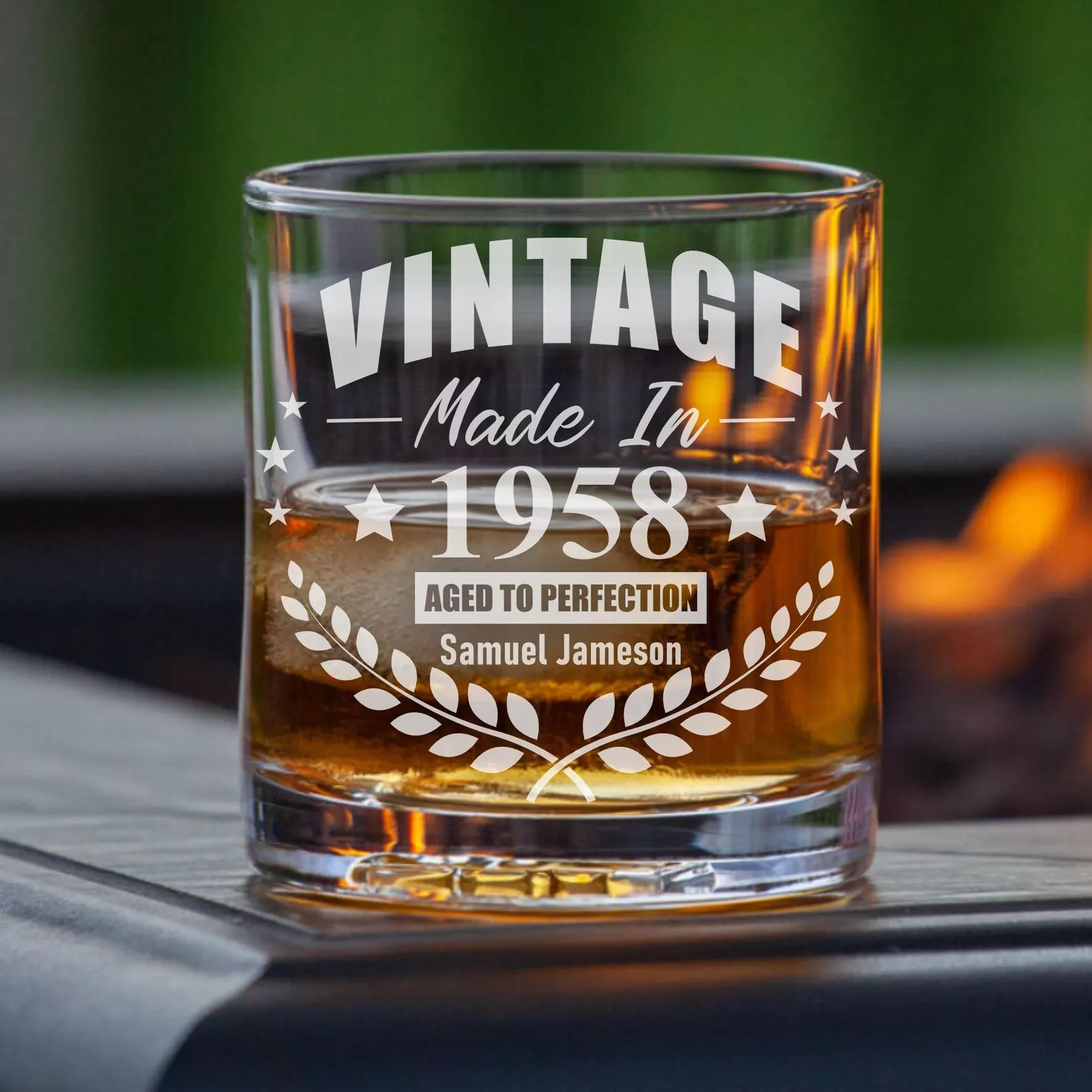 Personalized Vintage Made in [Year] Aged to Perfection Whiskey Glass – Custom Engraved Birthday Gift for Him, Her, Dad, Husband, or Friend