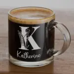 Personalized Floral Initial Coffee Glass With Custom Name | Unique Gift for Bridesmaids, Moms & Holidays Gift. Perfect Valentines Day Gift