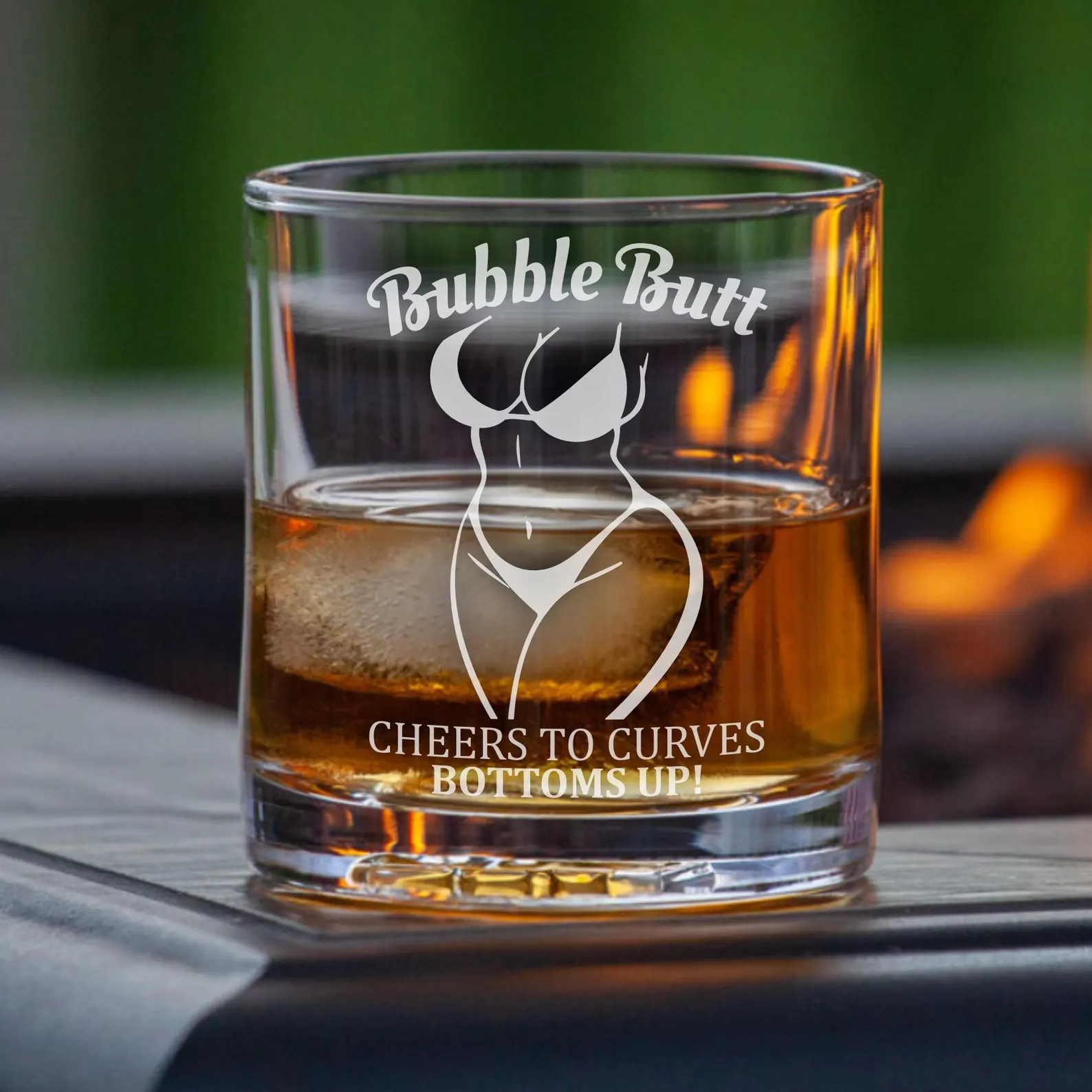 Bubble Butt Cheers to Curves – Personalized Engraved Whiskey, Wine, or Beer Glass- Funny Gift for Her, Him, Birthday, Anniversary, Christmas