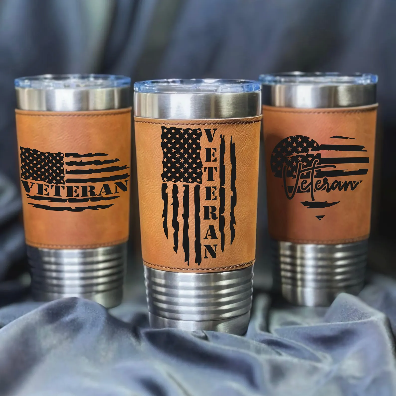 American Flag Proud Veteran Leather Tumbler 20oz Gift Engraved Military Personalized Army Tumbler Veteran Gift Custom Gift For Partner