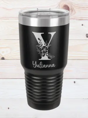 Personalized Floral Initial 30oz Tumbler With Custom Name| Unique Gift for Bridesmaids, Moms & Holidays Perfect Gift For Her Valentines Gift