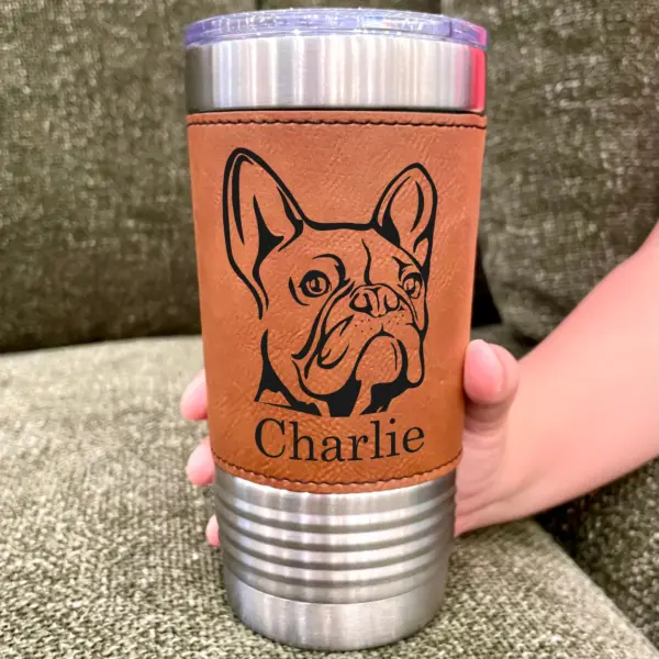 Personalized 20oz Leather Tumbler with Custom Dog Engraving, Dog Mom/Dad Gift, Pet Memorial, Engraved Pet Lover Gift, Custom Dog Keepsake - Image 2