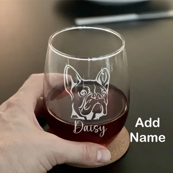 French Bulldog Custom Dog Engraved Stemless Wine Glass Dog Lover Gift Personalized Dog Memorial Gift Birthday Gift for Dog Mom Dog Dad Gift - Image 2