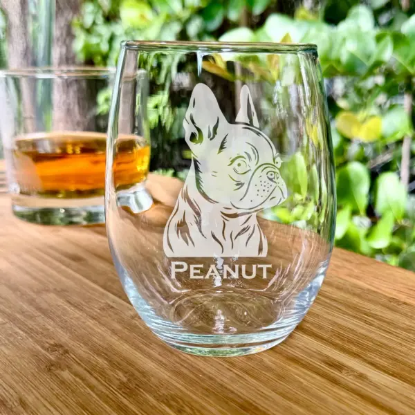 Custom FRENCH Bulldog Dog Etched Whiskey Glass or Stemless Wine Glass Memorial Dog Gift Engraved Personalized Dog Mom Gift Dog Dad Gift - Image 3