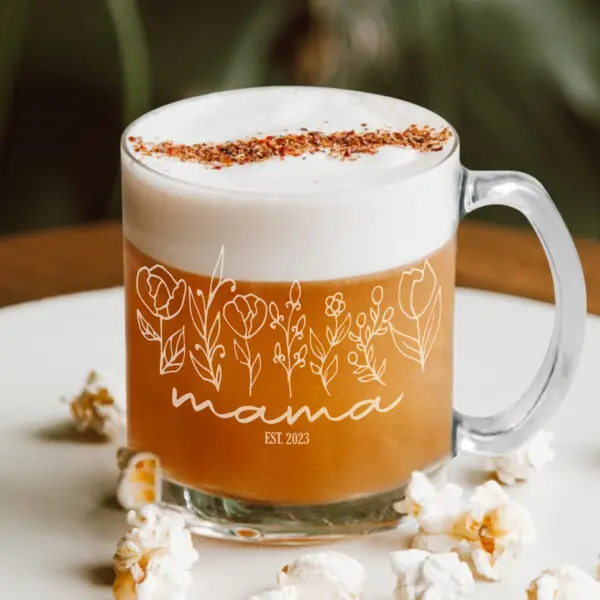 Mama Gift Mother's Day Floral Coffee Cup Engraved Gift for New Mom Glass for Her Custom Mother's Day Gift Welcome to Motherhood Engraved Cup - Image 2
