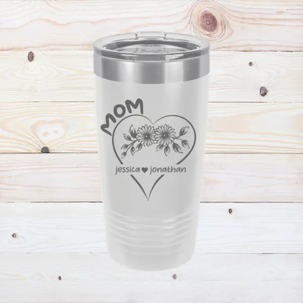Mother's Day Gift Engraved 20 oz Tumbler Heart Flower Gift for Mom Custom Flower Tumbler Personalized with Names Gift for Mother from Family - Image 2