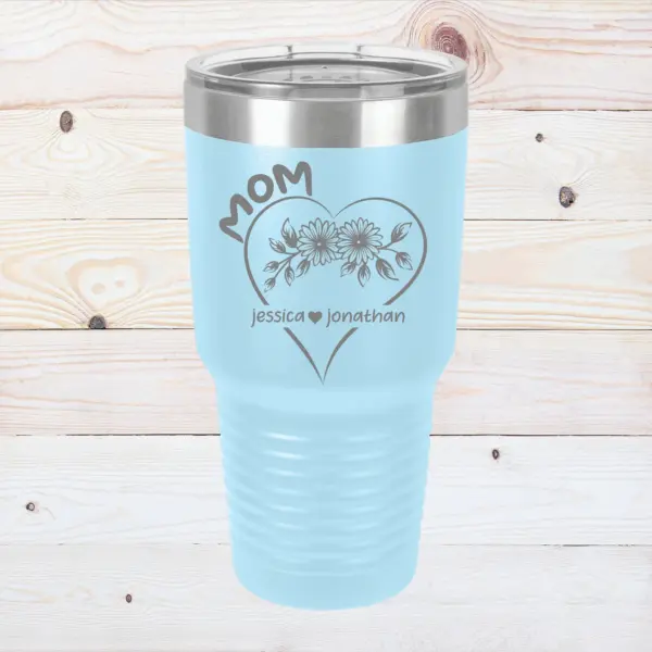 Mother's Day Gift Engraved 30 oz Tumbler Heart Flower Gift for Mom Custom Flower Tumbler Personalized with Names Gift for Mother - Image 2