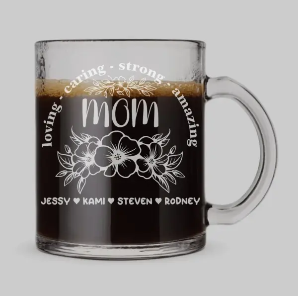 Personalized Mother’s Day Floral Coffee Cup - Custom Engraved Glass Mug for Mom, Unique Gift for Her Floral Design, Custom Mother’s Day Gift - Image 2