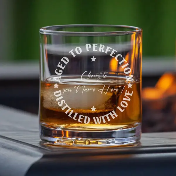 Personalized Engraved Whiskey Glass "Aged to Perfection" Rocks Glass Gift for Dad | Custom Bottom or Side Engraving | Fathers Day Gift - Image 2