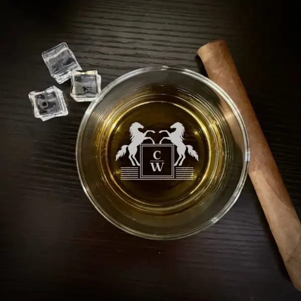 Custom Horse Design Initials Engraved Whiskey Glass Bottom or Side Engraving Monogram Personalized Engraved Gift for Him Glass Gift for Dad - Image 2