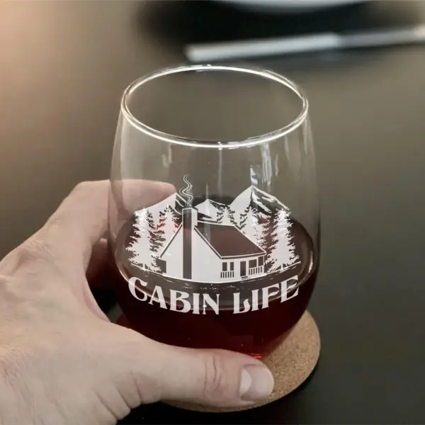 Personalized Cabin Life Engraved Glass Custom Gift for Cabin Vacations & Getaways Family Retreat Winter Adventure Whiskey Wine or Beer Glass - Image 2