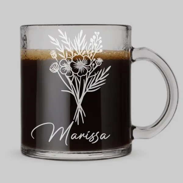 Personalized Engraved Flower Bouquet Coffee Mug –Custom Floral Glass Cup, Mother’s Day Gift, Bridesmaid Proposal, Unique Gift for Mom or Her - Image 2
