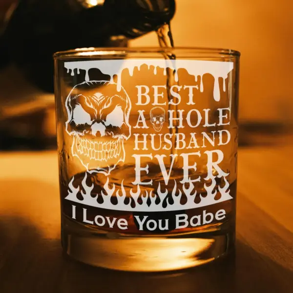 Husband Engraved Whiskey, Beer, or Wine Glass – Best A*hole Husband Ever with Melting Skull – Funny Gift for Him, Father's Day, Anniversary - Image 2