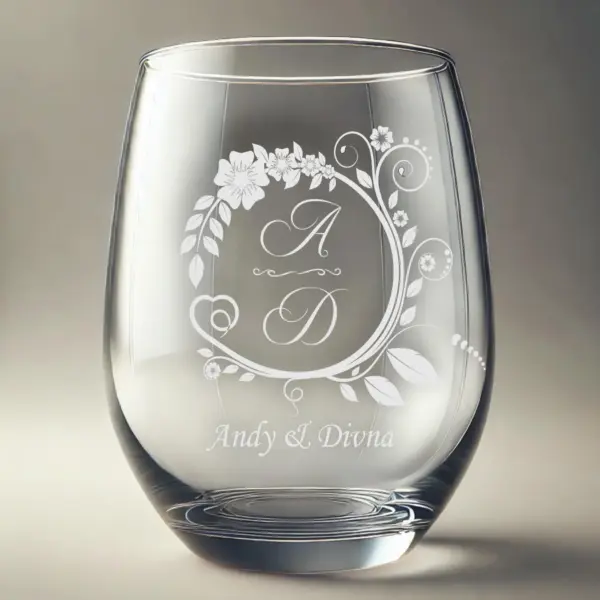 Personalized Floral Initials Engraved Stemless Wine Glass – Custom Wedding Gift, Mother’s Day, Bridesmaid, Anniversary Keepsake, Engagement - Image 2
