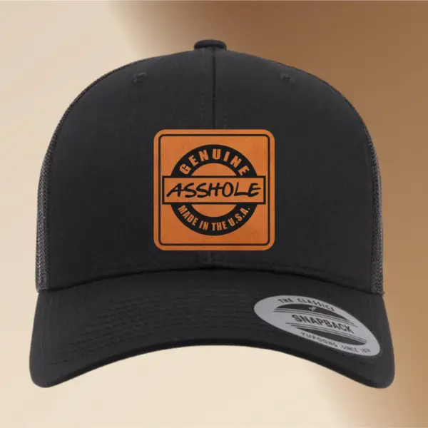 Personalized Genuine Asshole Made in USA Leather Patch Hat – Funny Trucker Cap, Adjustable Snapback, Patriotic Gift for Him, Dad, Husband - Image 2