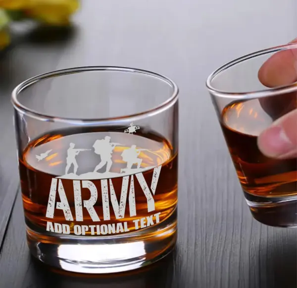 Army Gift Engraved Whiskey Glass Personalized Army Rocks Glass Custom Veteran Salute Gift for Dad Fathers Day Gift Army Military Retirement - Image 2