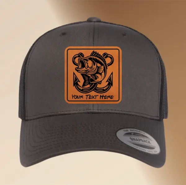 Personalized Fishing Hat Engraved Leather Patch | Custom Adjustable Trucker Hat Gift, Men's Snapback Cap Unique Fishing Accessory Fisher Hat - Image 2