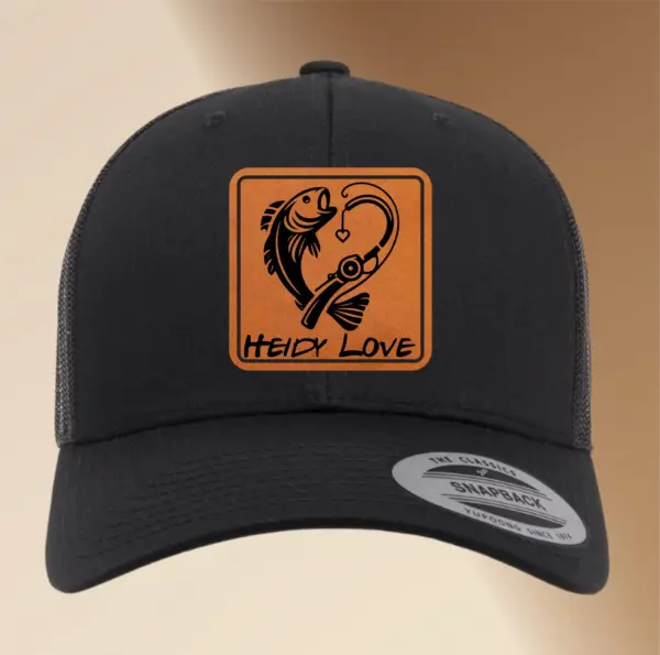 Personalized Engraved Leather Patch Girl Fishing Hat | Custom Adjustable Trucker Hat Gift | Men's Snapback Cap, Fishing Accessory Fisher Hat - Image 2