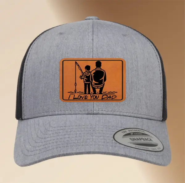 Engraved Leather Patch Dad Fishing Hat | Custom Adjustable Trucker Hat Gift, Personalized Men's Snapback Cap, Fishing Accessory | Fisher Hat - Image 2