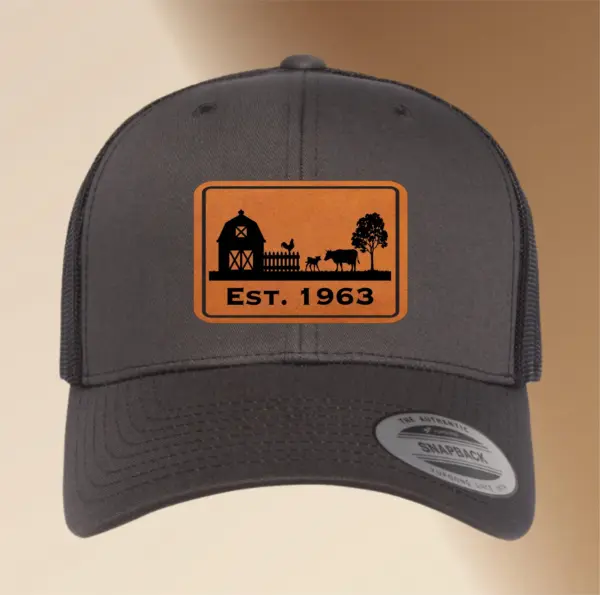Personalized Farmers Hat Engraved Leather Patch, Custom Adjustable Trucker Hat Gift | Men's Snapback Cap | Farming Accessory | Cowboy Hat - Image 2