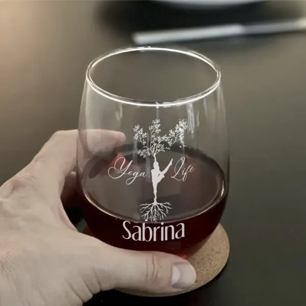 Custom Yoga Life Engraved Wine Glass Yoga Glass Gift Yoga for Life Meditation Zen State Stemless Wine Glass Personalized Yoga Gift Birthday - Image 2