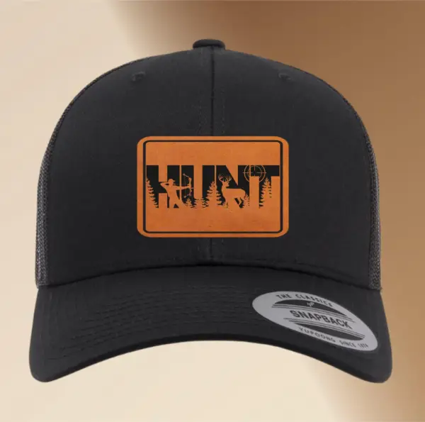 Personalized Leather Patch Hunting Hat | Engraved Adjustable Trucker Hat | Deer Hunters Gift | Custom Men's Snapback Cap Father's Day Gift - Image 2