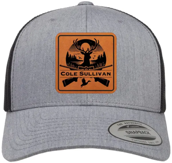 Personalized Leather Patch Hunting Hat | Engraved Adjustable Trucker Hat | Deer Hunters Gift | Custom Men's Snapback Cap Father's Day Gift - Image 2