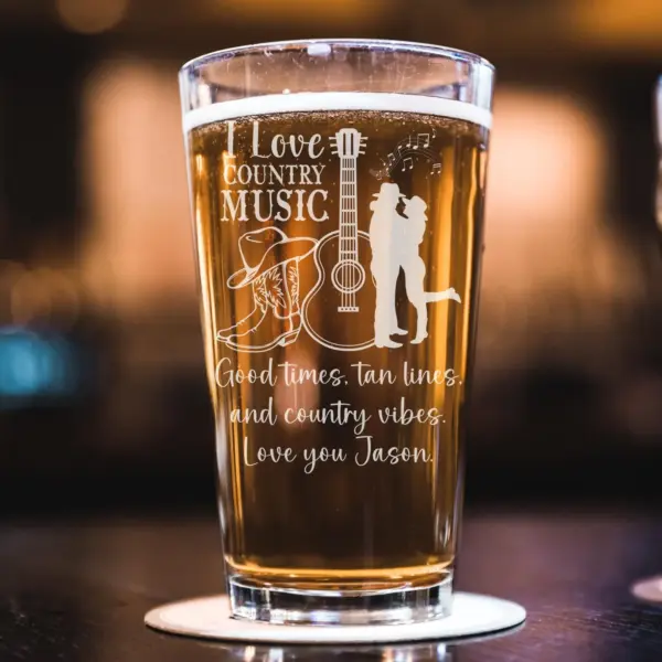 Personalized Country Music Engraved Glass Custom Guitar & Boots Design | Cowboy Hat Whiskey, Beer, or Wine Glass | Perfect Countryside Gift - Image 2