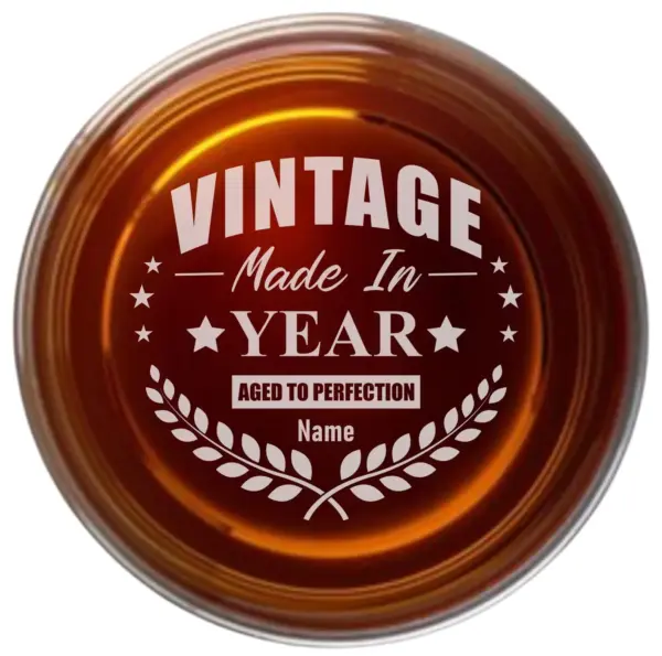Personalized Vintage Made in [Year] Aged to Perfection Whiskey Glass – Custom Engraved Birthday Gift for Him, Her, Dad, Husband, or Friend - Image 2