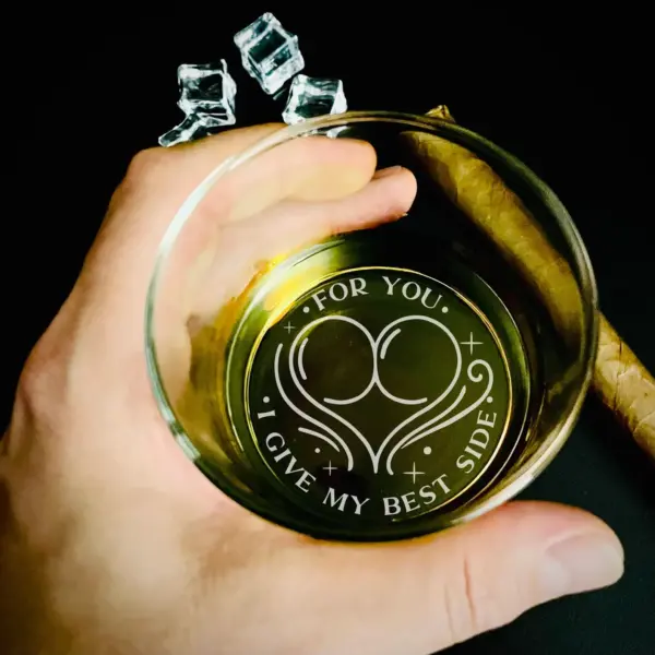 Personalized Engraved Flirty Whiskey Glass "My Best Side" Funny Gift for Him or Her Unique Barware for Couples Anniversary Birthday - Image 2
