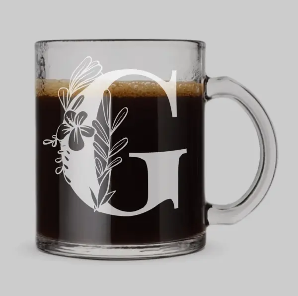Personalized Floral Initial Coffee Glass With Custom Name | Unique Gift for Bridesmaids, Moms & Holidays Gift. Perfect Valentines Day Gift - Image 2