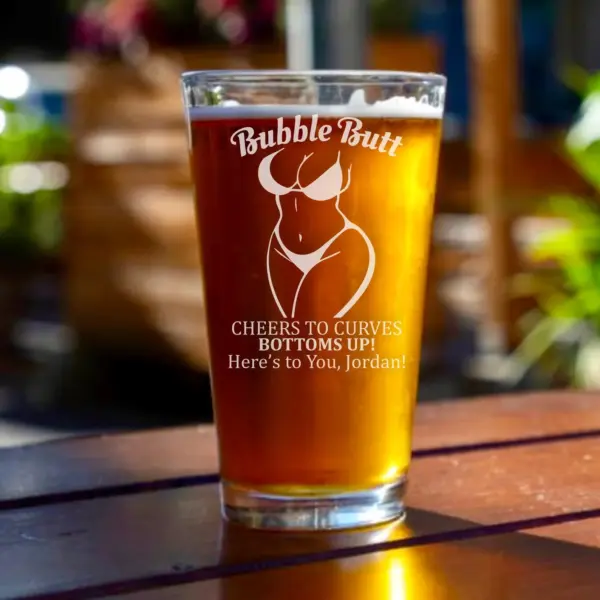 Bubble Butt Cheers to Curves - Personalized Engraved Whiskey, Wine, or Beer Glass- Funny Gift for Her, Him, Birthday, Anniversary, Christmas - Image 2